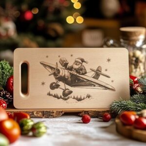Santa Flying Plane Charcuterie Board Laser Engraving |