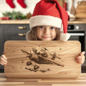 Santa Flying Plane Charcuterie Board Laser Engraving |