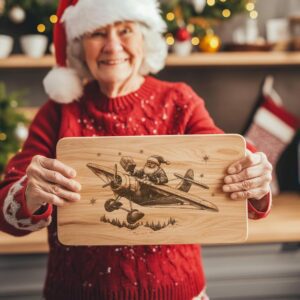 Santa Flying Plane Charcuterie Board Laser Engraving |