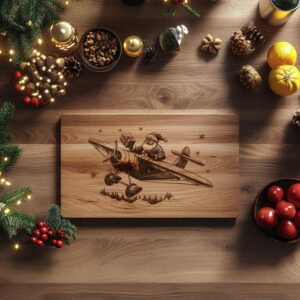 Santa Flying Plane Charcuterie Board Laser Engraving |