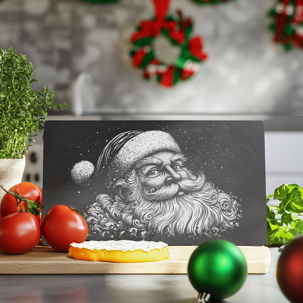 Santa Head Slate Cheese Board | Christmas Laser