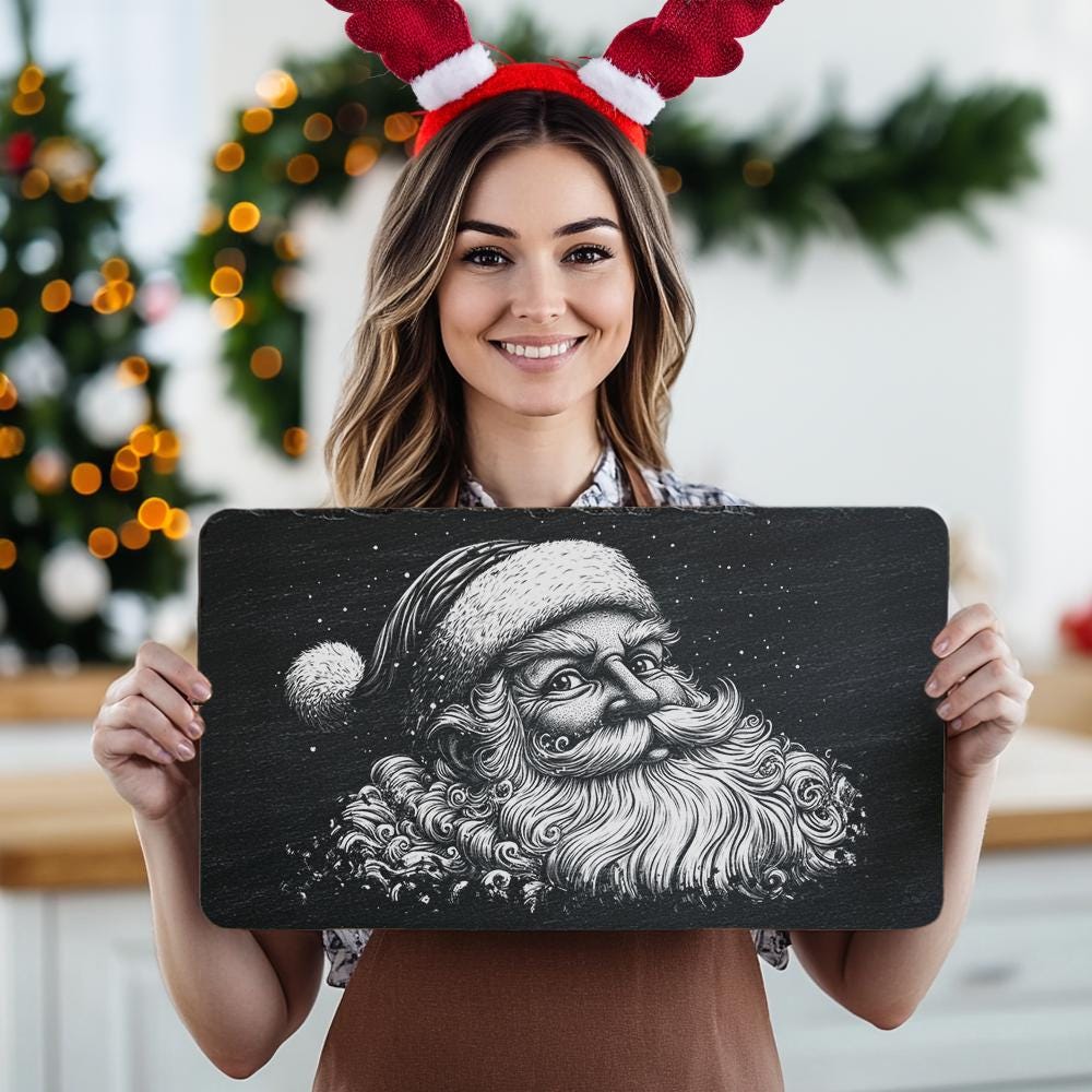 Santa Head Slate Cheese Board | Christmas Laser