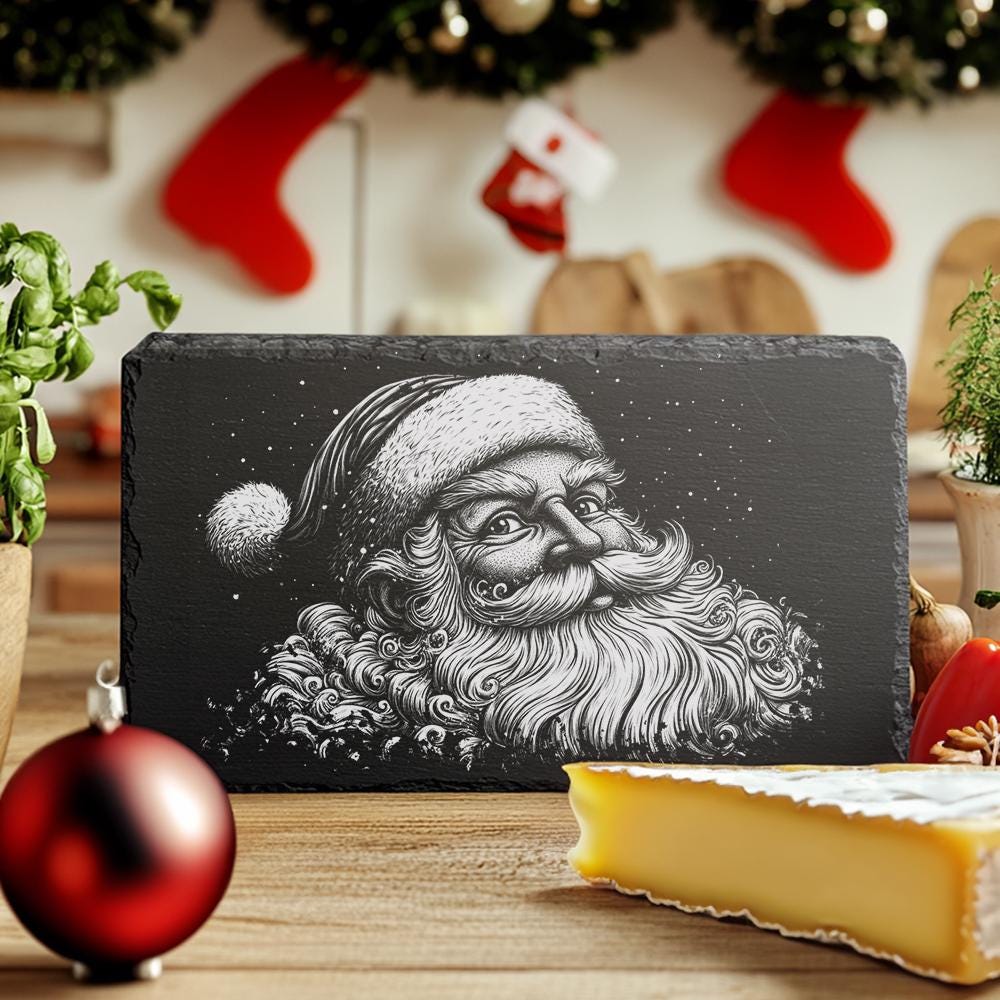 Santa Head Slate Cheese Board | Christmas Laser