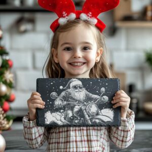 Santa on Motorcycle Slate Cheese Board Engraving |