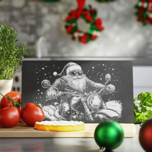 Santa on Motorcycle Slate Cheese Board Engraving |