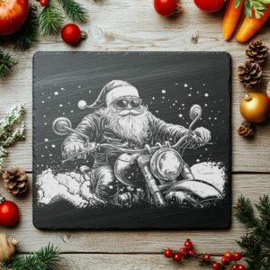 Santa on Motorcycle Slate Cheese Board Engraving |