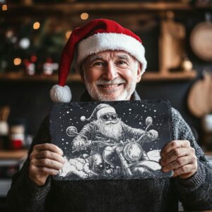 Santa on Motorcycle Slate Cheese Board Engraving |