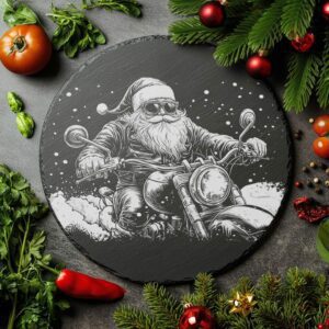 Santa on Motorcycle Slate Cheese Board Engraving |