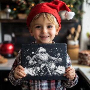 Santa on Motorcycle Slate Cheese Board Engraving |