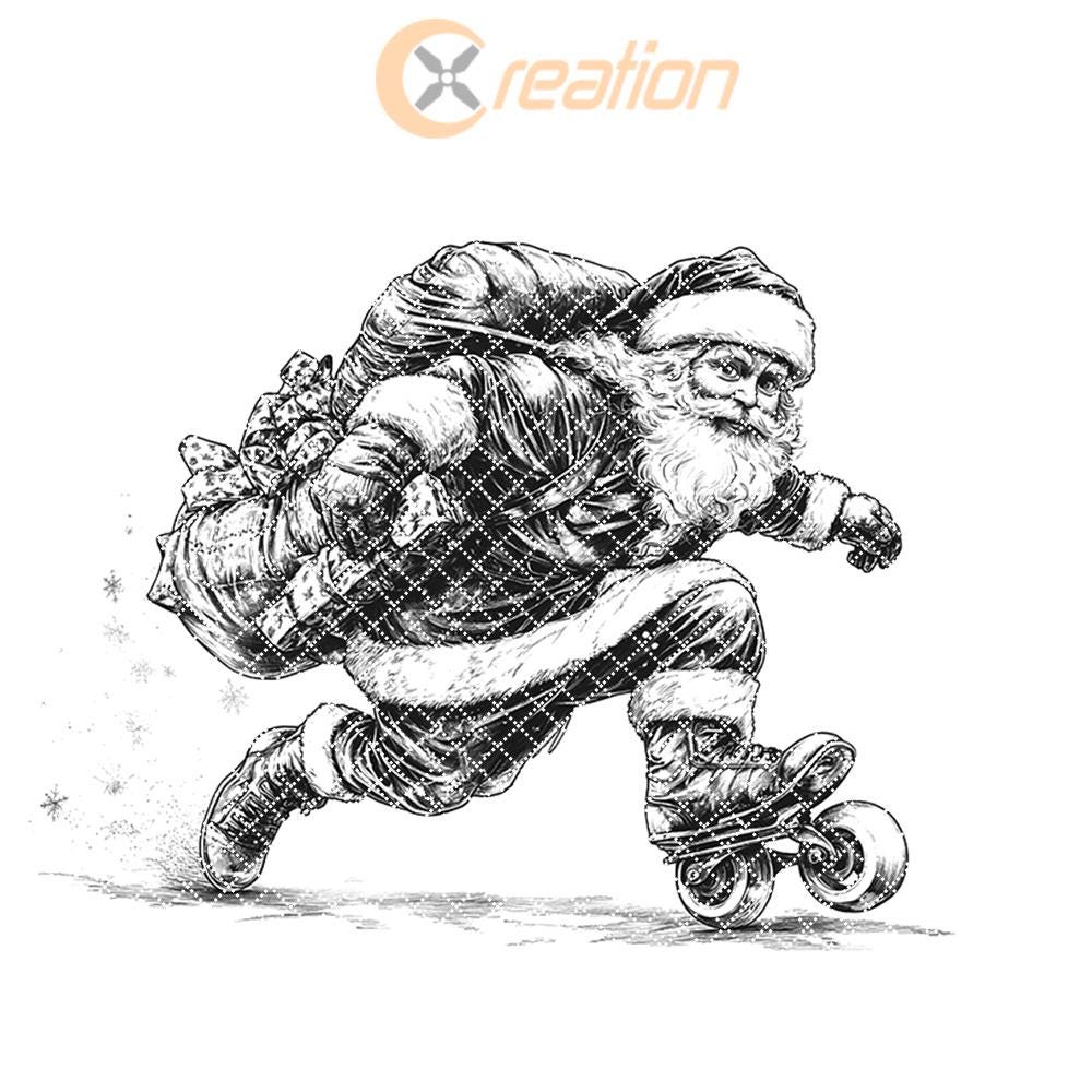 Santa on Roller Skates Charcuterie Board Laser Engraving