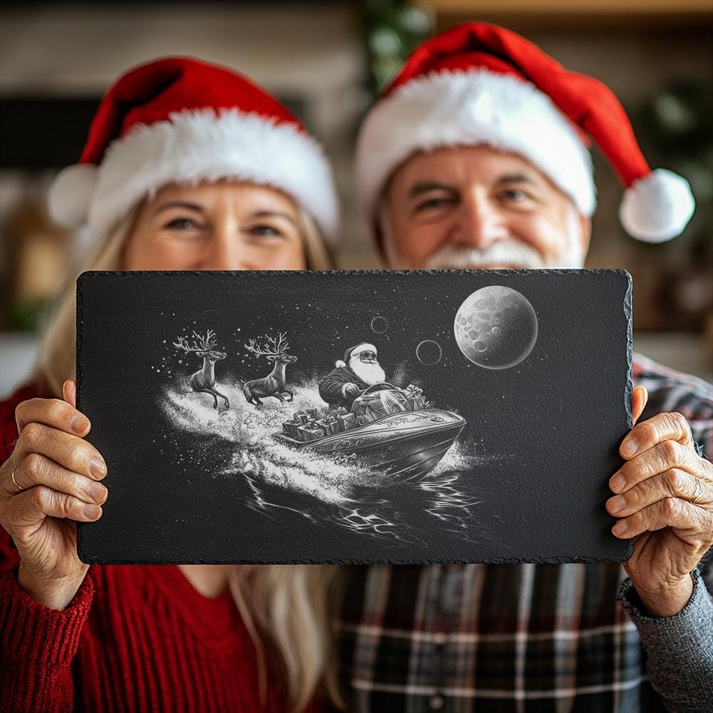 Santa on Speedboat Slate Cheese Board | Christmas