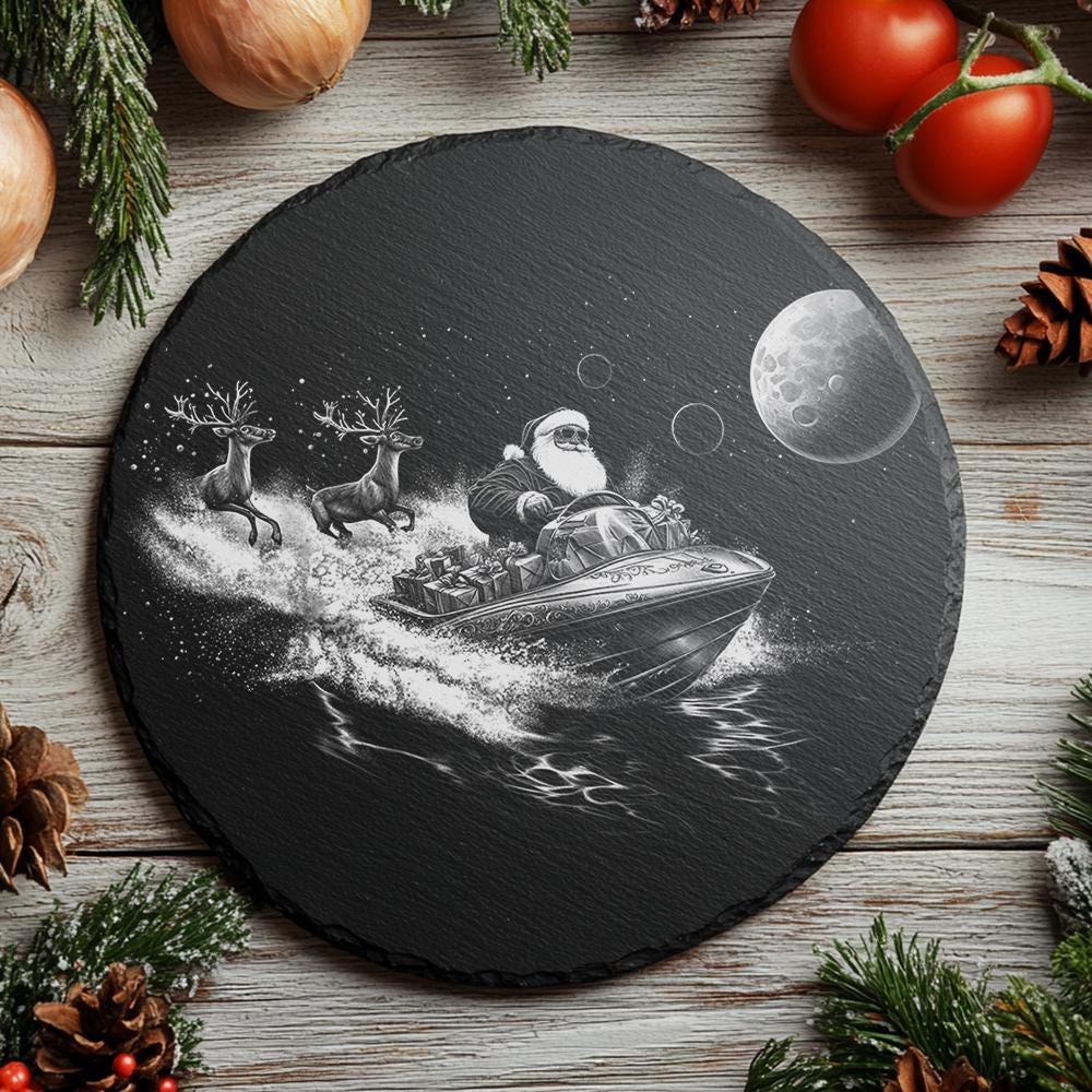 Santa on Speedboat Slate Cheese Board | Christmas