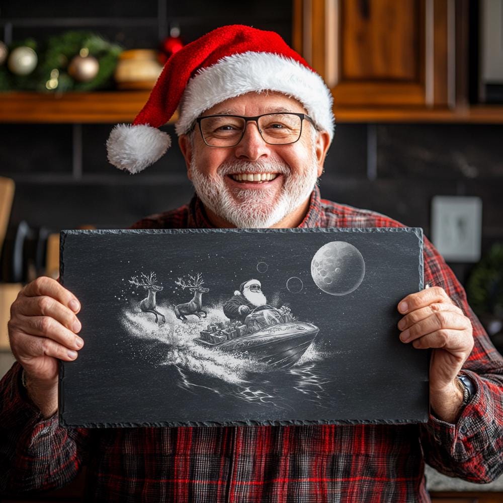 Santa on Speedboat Slate Cheese Board | Christmas