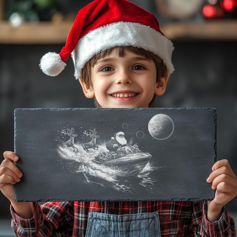 Santa on Speedboat Slate Cheese Board | Christmas