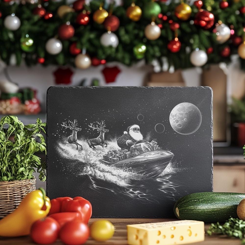 Santa on Speedboat Slate Cheese Board | Christmas