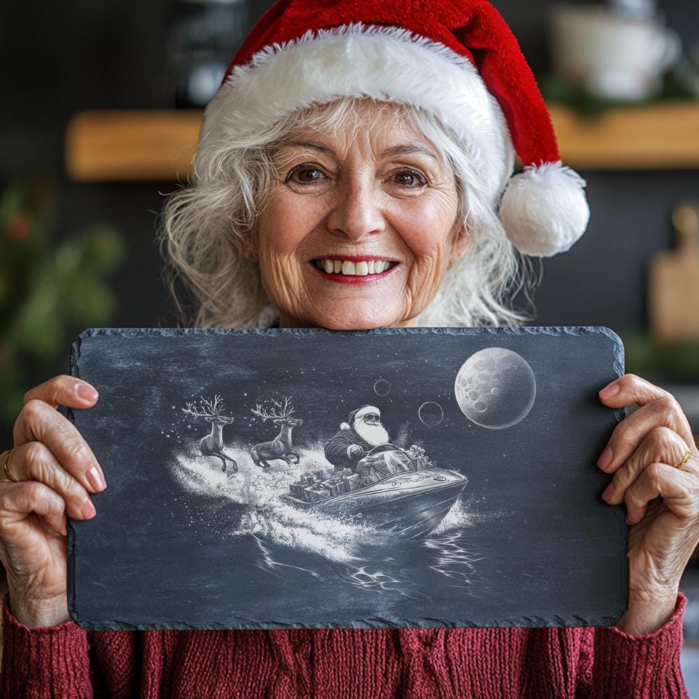 Santa on Speedboat Slate Cheese Board | Christmas