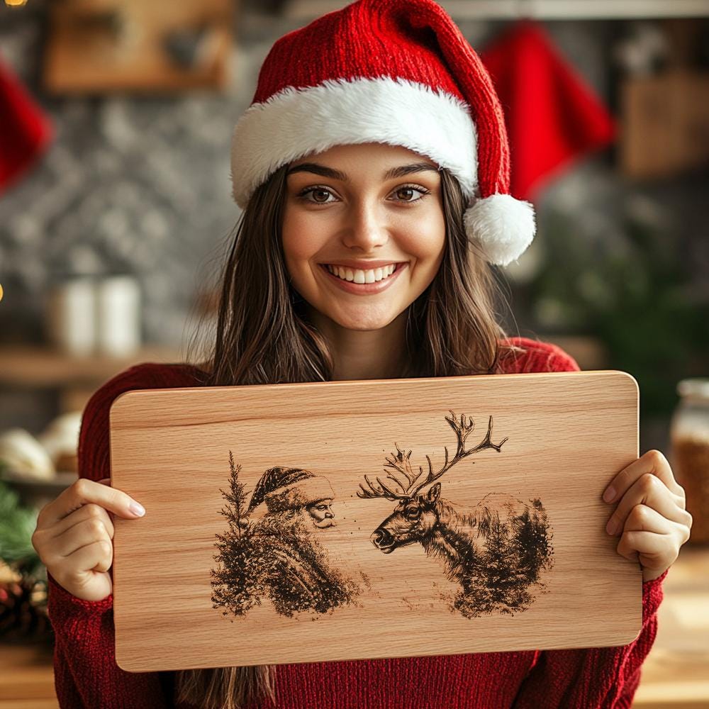 Santa & Reindeer Charcuterie Board Engraving | Christmas