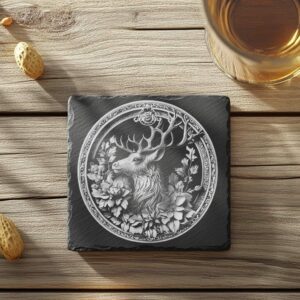 Slate Coaster File | Reindeer & Flower 3D