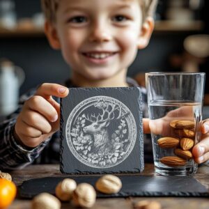 Slate Coaster File | Reindeer & Flower 3D