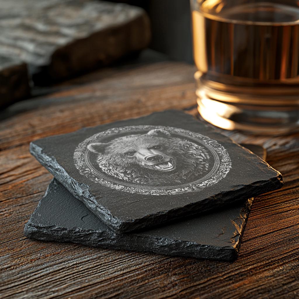 Slate Coaster File | Wild Bear 3D Illusion