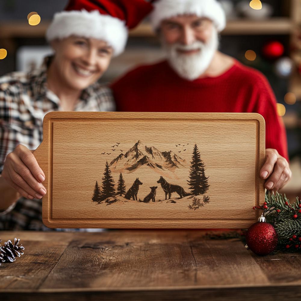 Wolf Family Charcuterie Board | Christmas Laser Engraving