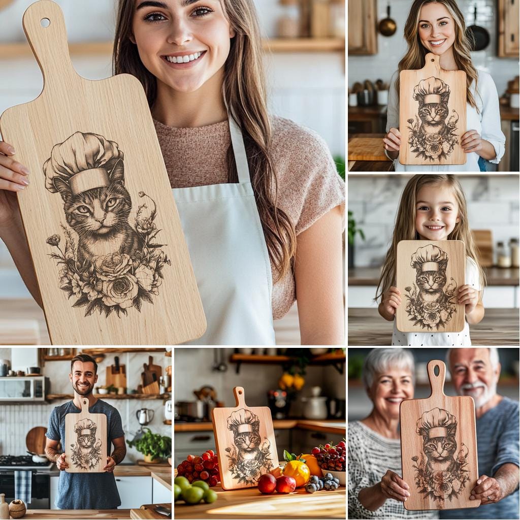 6 Animal Chef Charcuterie Board Engravings, 3D Illusion