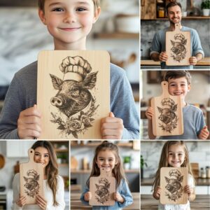 6 Animal Chef Charcuterie Board Engravings, 3D Illusion