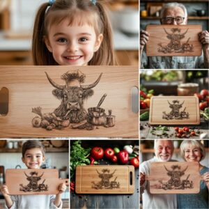 6 Animal Chef Charcuterie Board Engravings, 3D Illusion