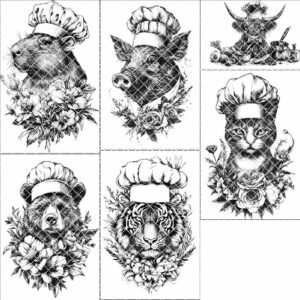 6 Animal Chef Charcuterie Board Engravings, 3D Illusion