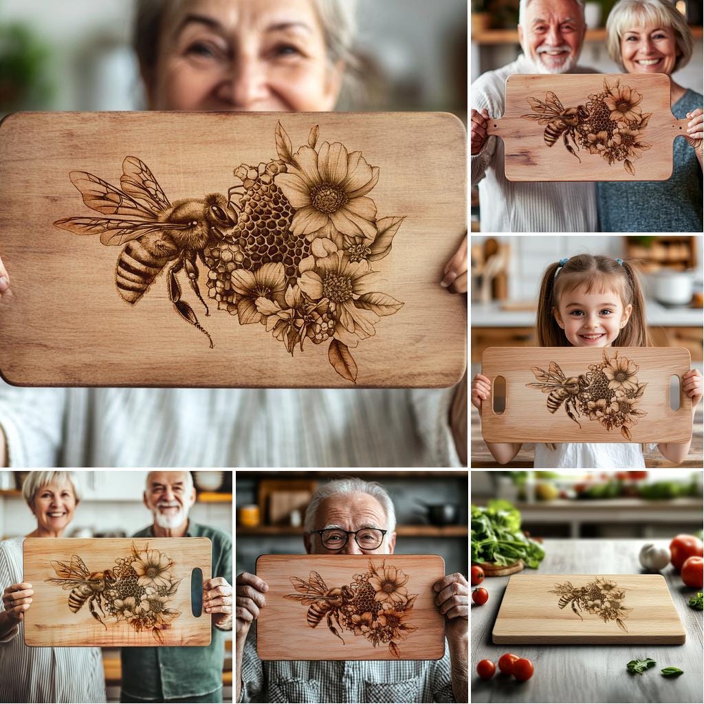 6 Bee and Honey Charcuterie Board Engravings Bundle
