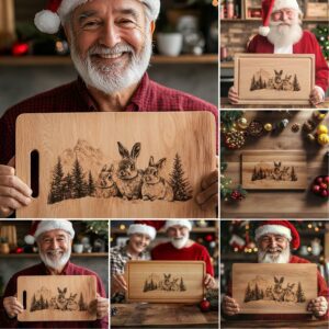6 Christmas Charcuterie Board Engravings, Wild Animal Family
