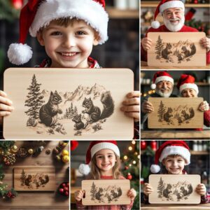 6 Christmas Charcuterie Board Engravings, Wild Animal Family