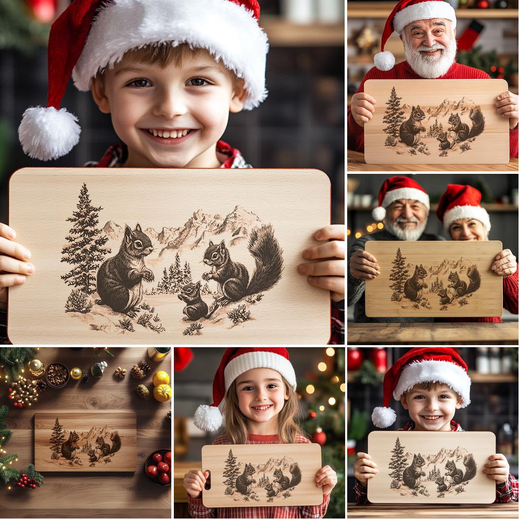 6 Christmas Charcuterie Board Engravings, Wild Animal Family