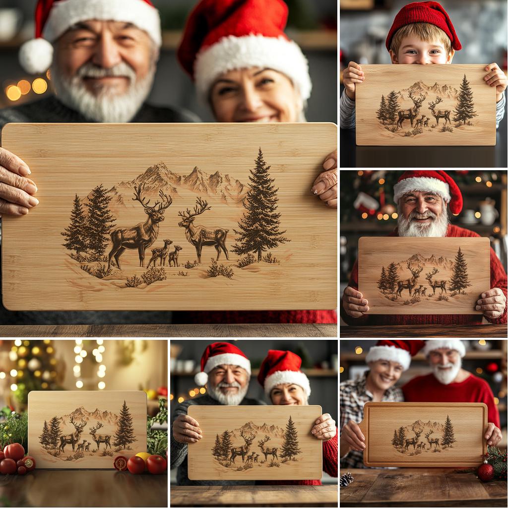 6 Christmas Charcuterie Board Engravings, Wild Animal Family