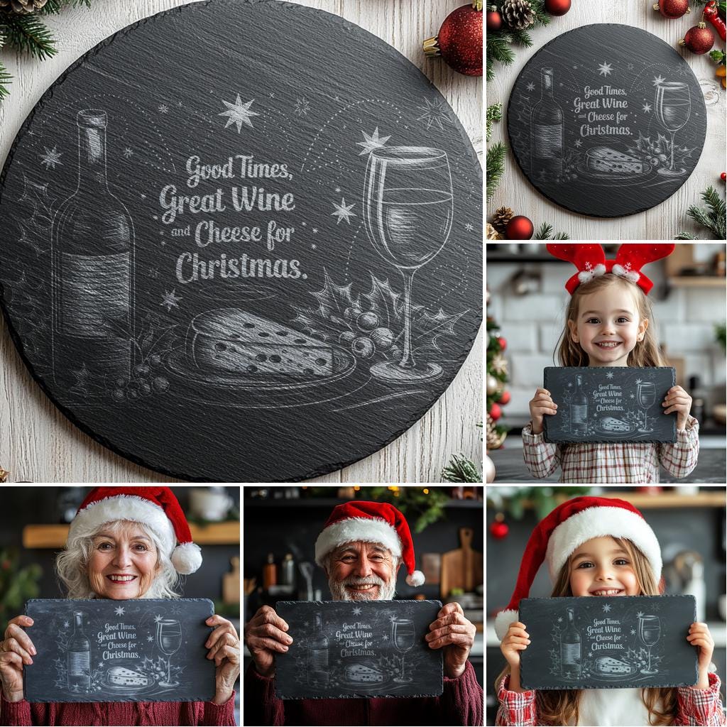 6 Christmas Cheese Board Engraving Files Bundle, Family