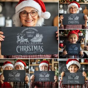 6 Christmas Cheese Board Engraving Files Bundle, Family