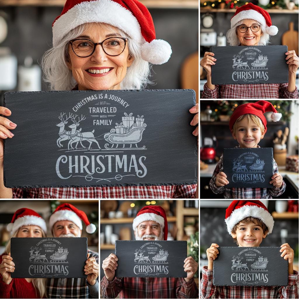 6 Christmas Cheese Board Engraving Files Bundle, Family