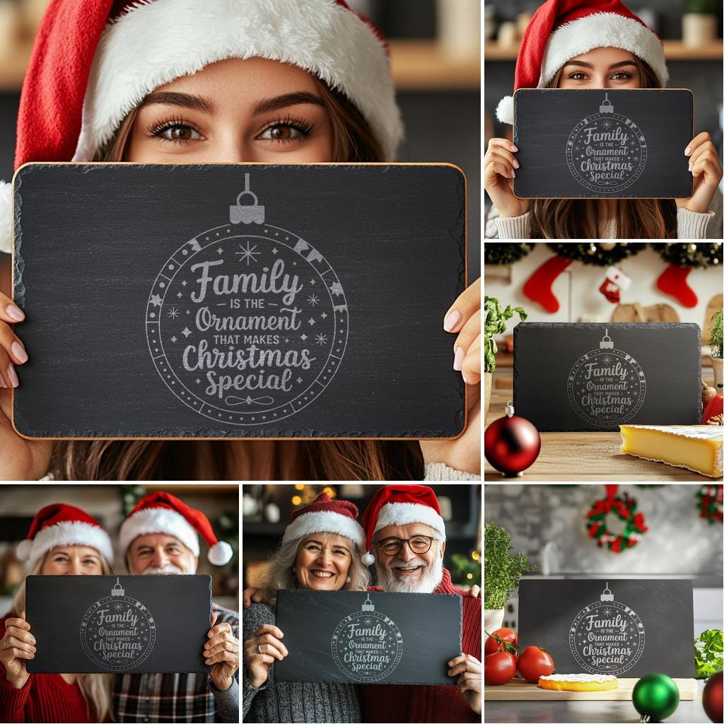 6 Christmas Cheese Board Engraving Files Bundle, Family