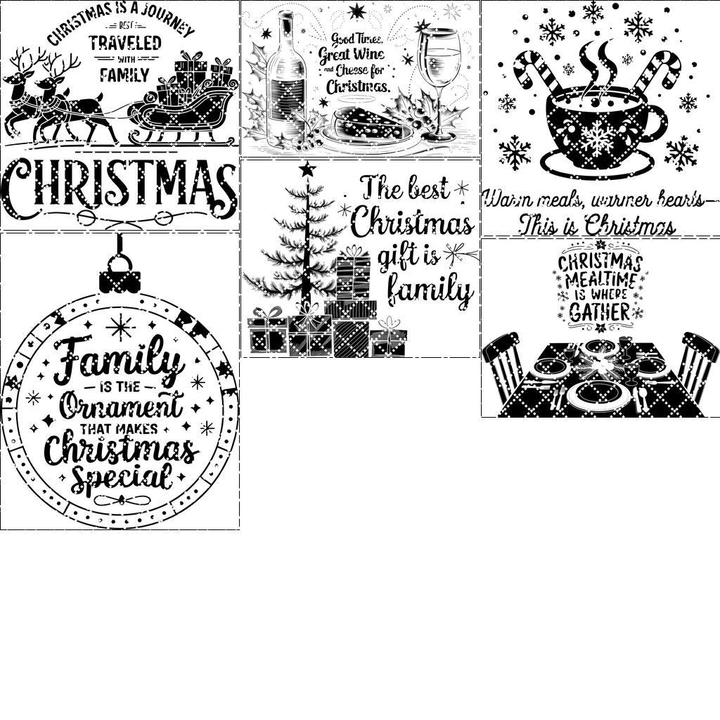 6 Christmas Cheese Board Engraving Files Bundle, Family