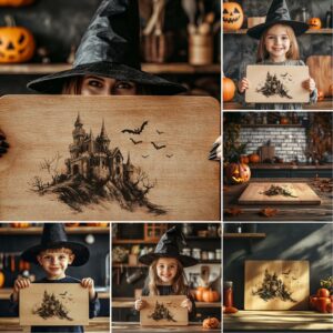 6 Halloween Charcuterie Board Engraving Files Bundle, Spooky