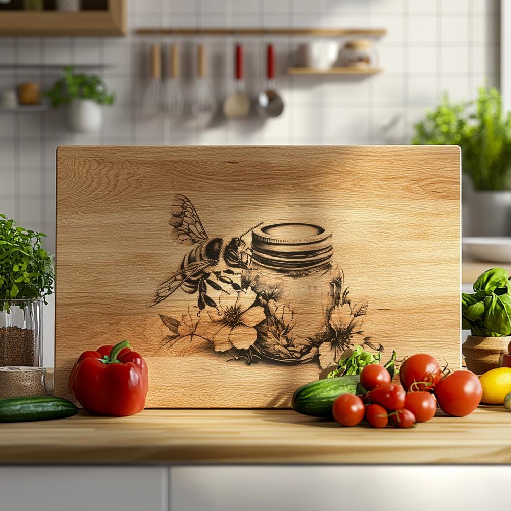 Bee and Honey Jar Charcuterie Board Engraving |