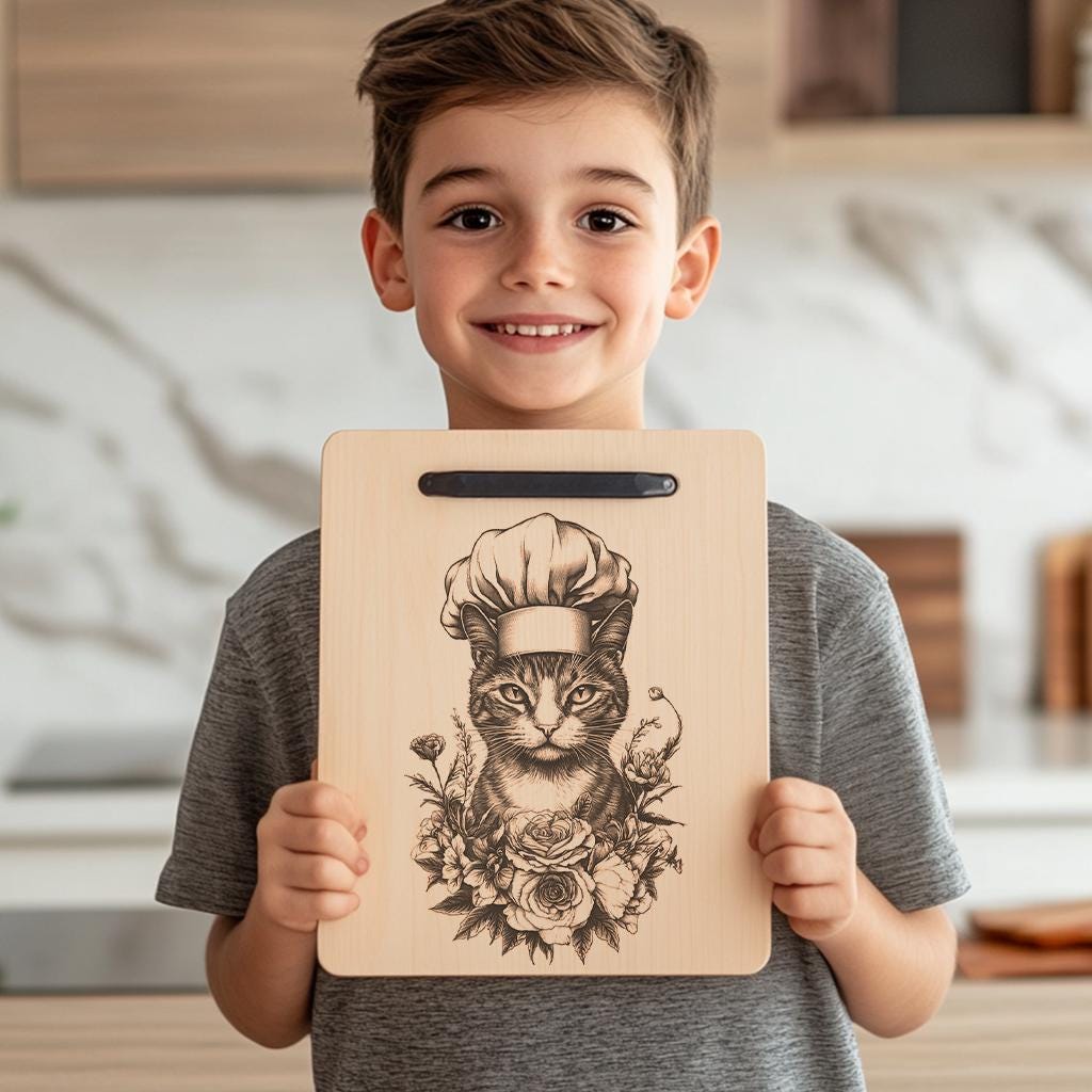 Cat Chef Charcuterie Board Engraving | PNG Download