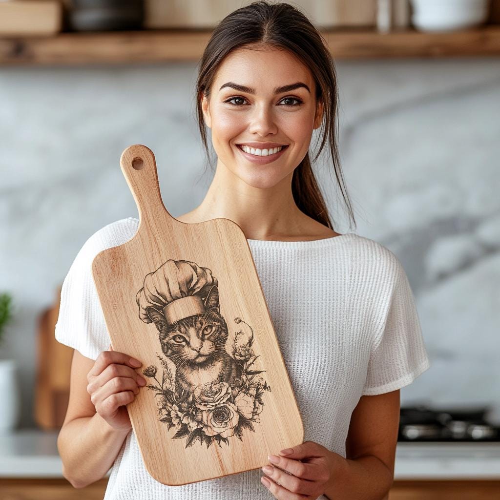 Cat Chef Charcuterie Board Engraving | PNG Download