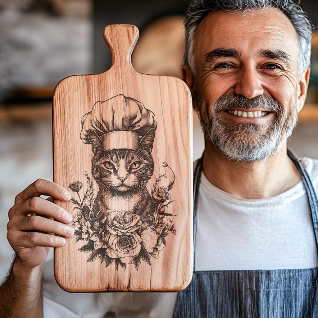 Cat Chef Charcuterie Board Engraving | PNG Download