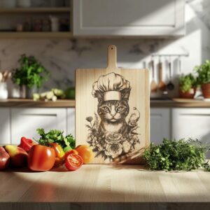 Cat Chef Charcuterie Board Engraving | PNG Download