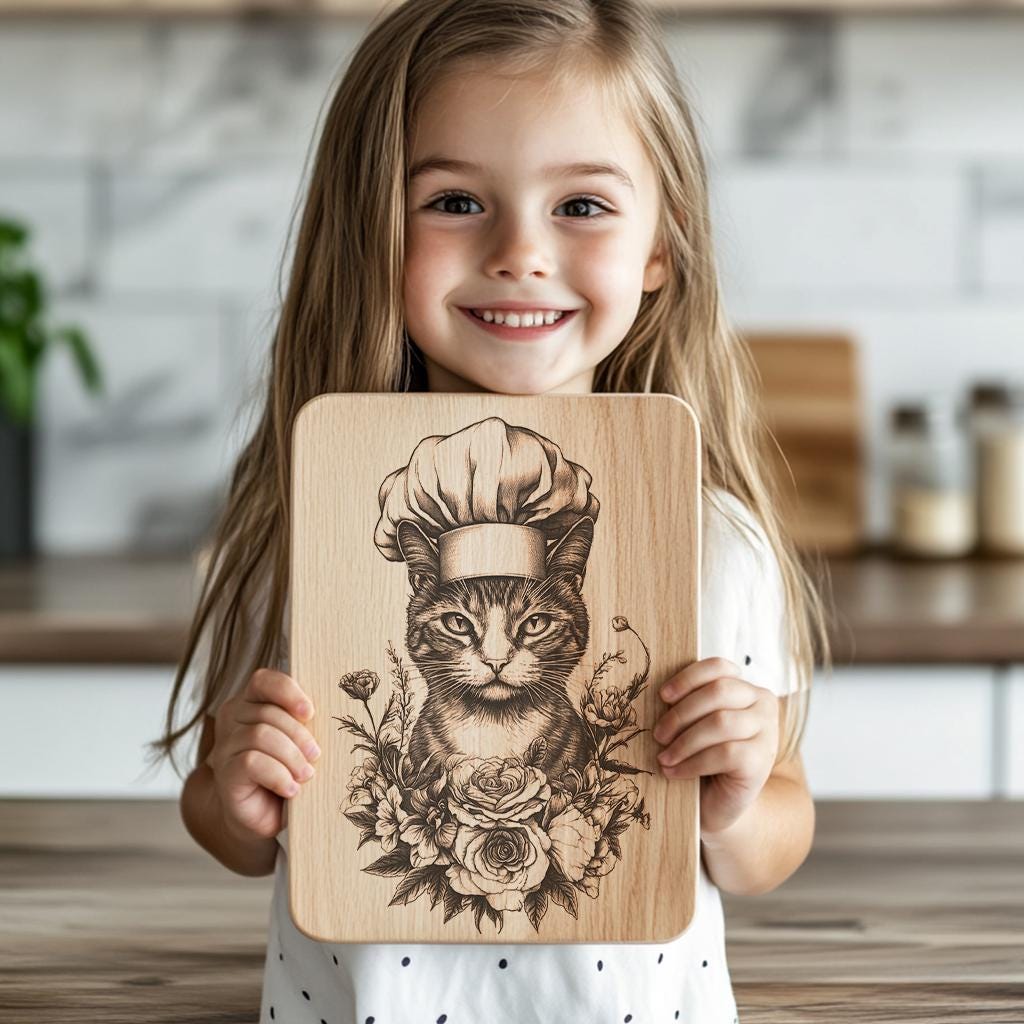 Cat Chef Charcuterie Board Engraving | PNG Download