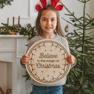 Christmas Round Sign Engraving, Believe in the Magic