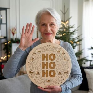 Christmas Round Sign Engraving, Ho Ho Ho |