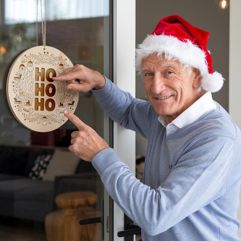 Christmas Round Sign Engraving, Ho Ho Ho |