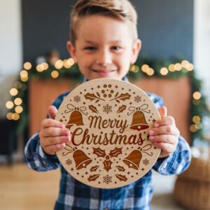 Christmas Round Sign Engraving, Merry Christmas | SVG